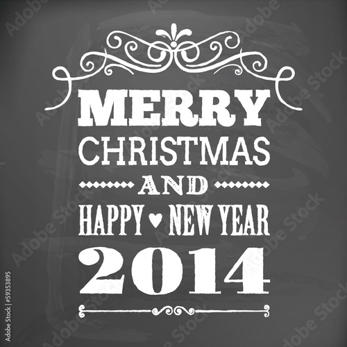 merry christmas and happy new year 2014 on blackboard card