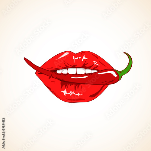 Illustration of woman lips with chili pepper