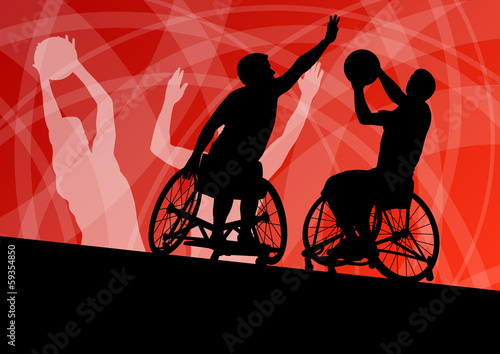 Active disabled young men basketball players in a wheelchair det
