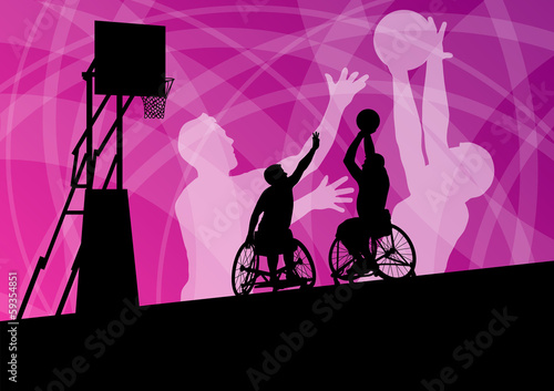 Active disabled young men basketball players in a wheelchair det