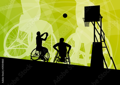 Active disabled young men basketball players in a wheelchair det