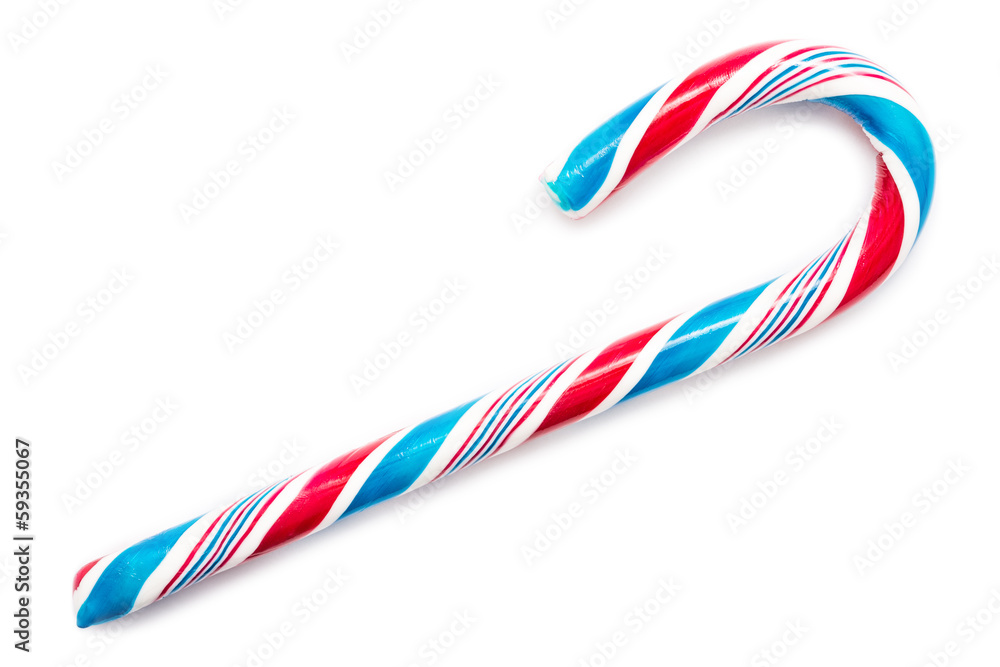 Blue And Red Sweet Candy Cane On White Background