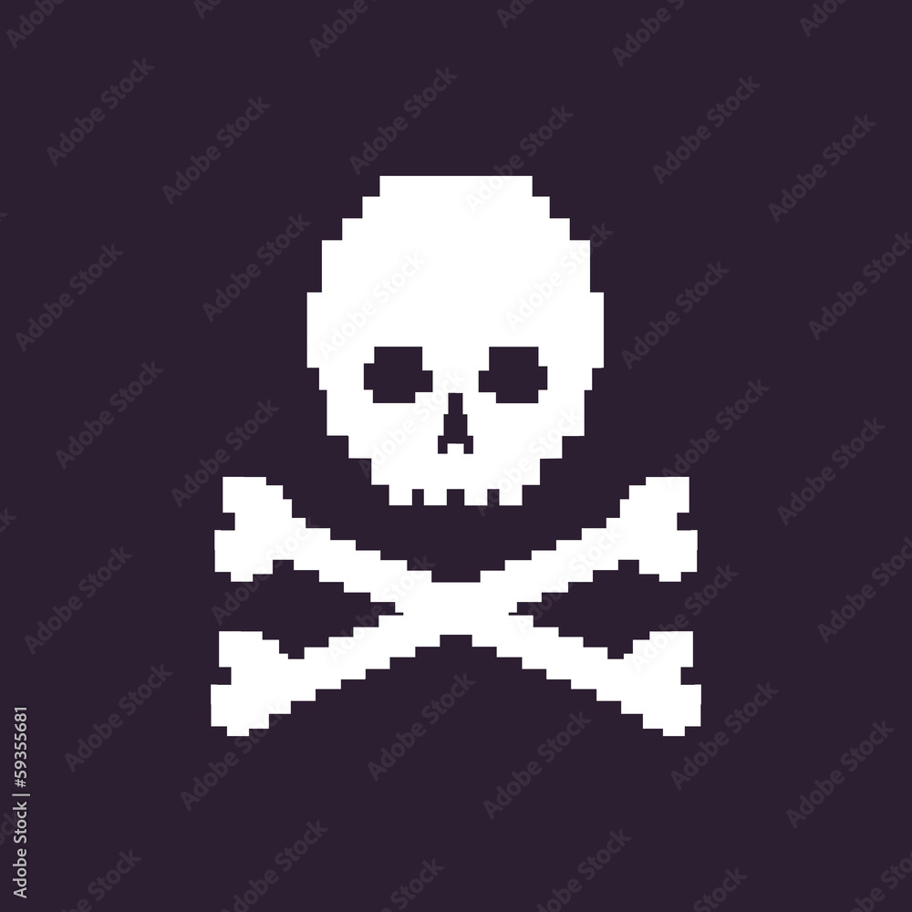 Fototapeta premium vector pixel illustration - white skull on dark background