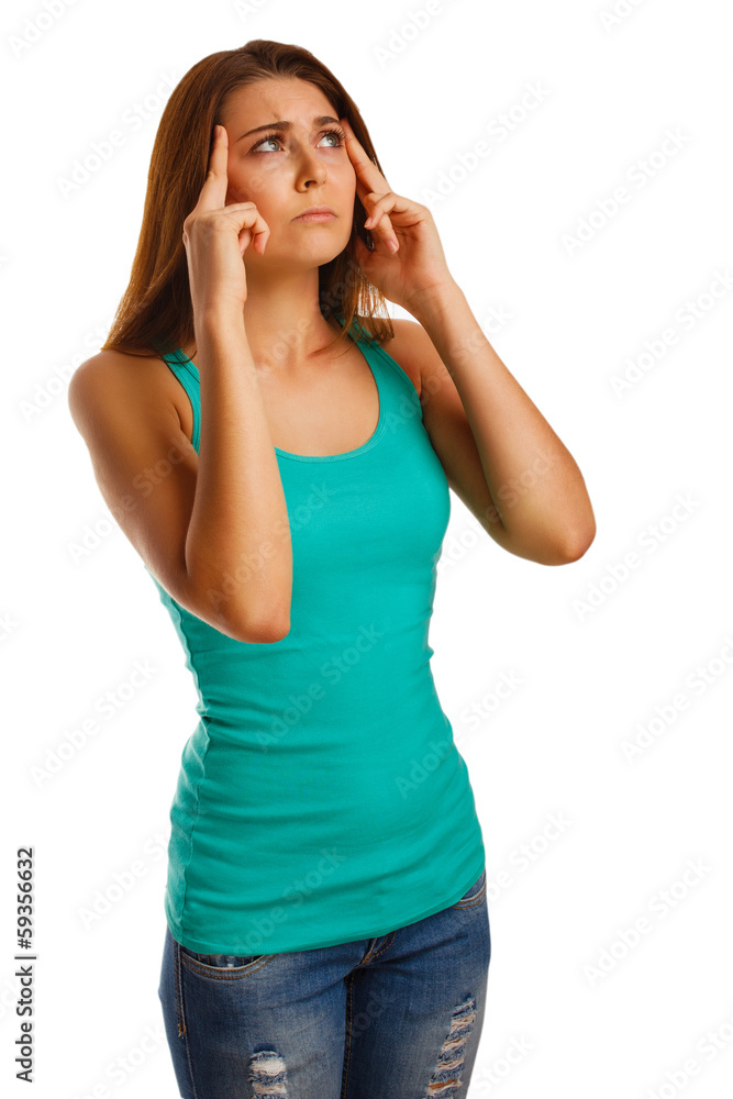 woman pain stress tired headache, holding hands his behind head, woman pain stress tired headache, holding hands his behind head,