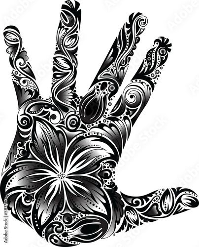 Black and White floral palm