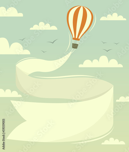 Hot air balloon with banner. Vector illustration.