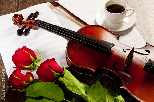 Red roses and a violin