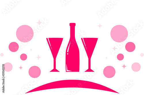 red holiday icon with two glass and bottle silhouette