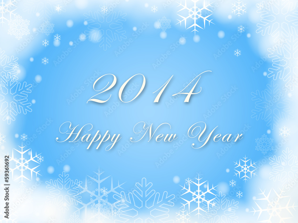 Happy New Year 2014 and snowflakes in blue Happy New Year 2014 and snowflakes in blue