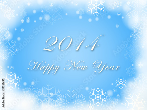 Happy New Year 2014 and snowflakes in blue