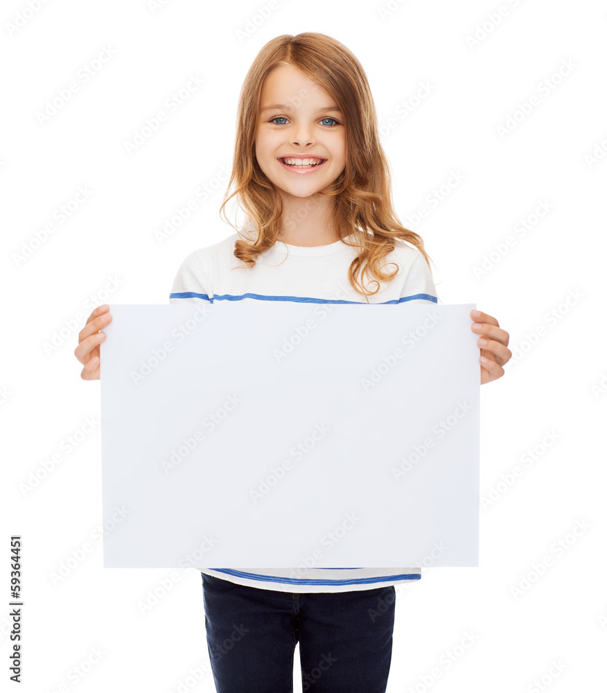 smiling little child holding blank white paper smiling little child holding blank white paper