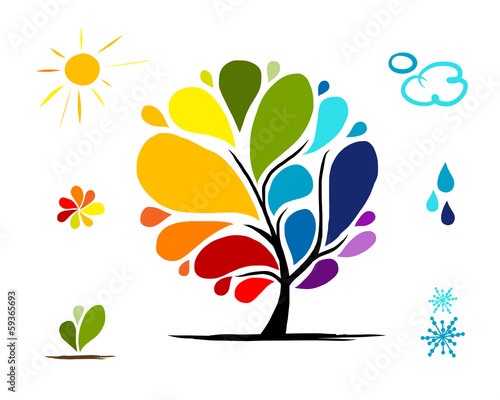 Rainbow tree with weather signs for your design