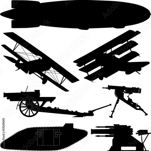 Silhouettes of weapons from World War I (Great War)