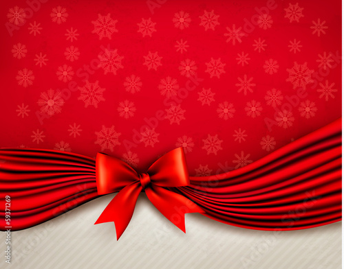 Holiday background with gift glossy bow and ribbons. Vector