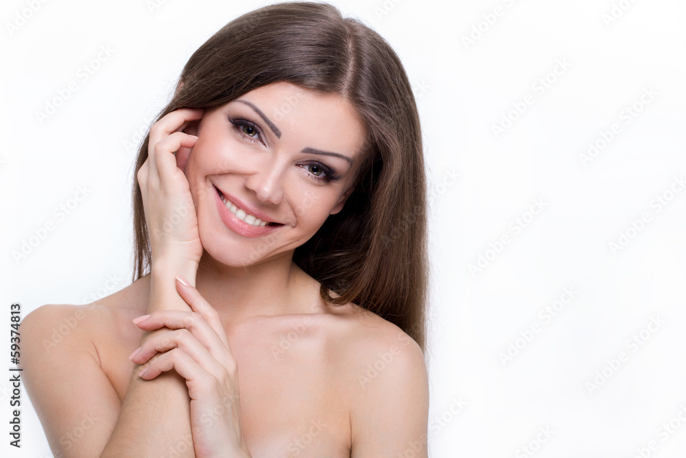 Portrait of beautiful young girl with clean skin on pretty face Portrait of beautiful young girl with clean skin on pretty face