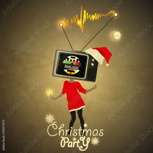Christmas party Flyer. Tv-Head Gril on High - No signal 