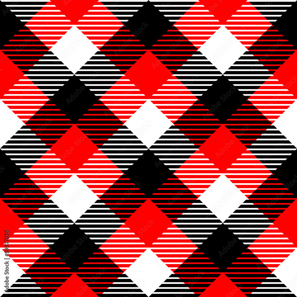 Checkered gingham fabric seamless pattern in black white red Checkered gingham fabric seamless pattern in black white red