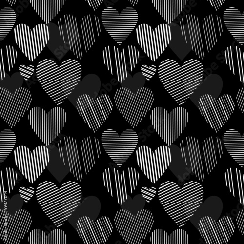 White striped hearts on bla...