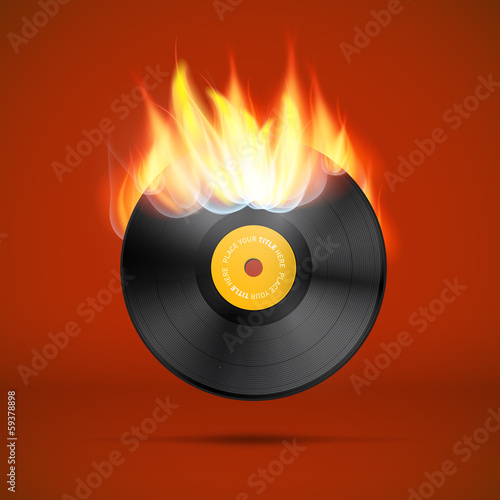 Vector Vinyl Record Disc in Flames