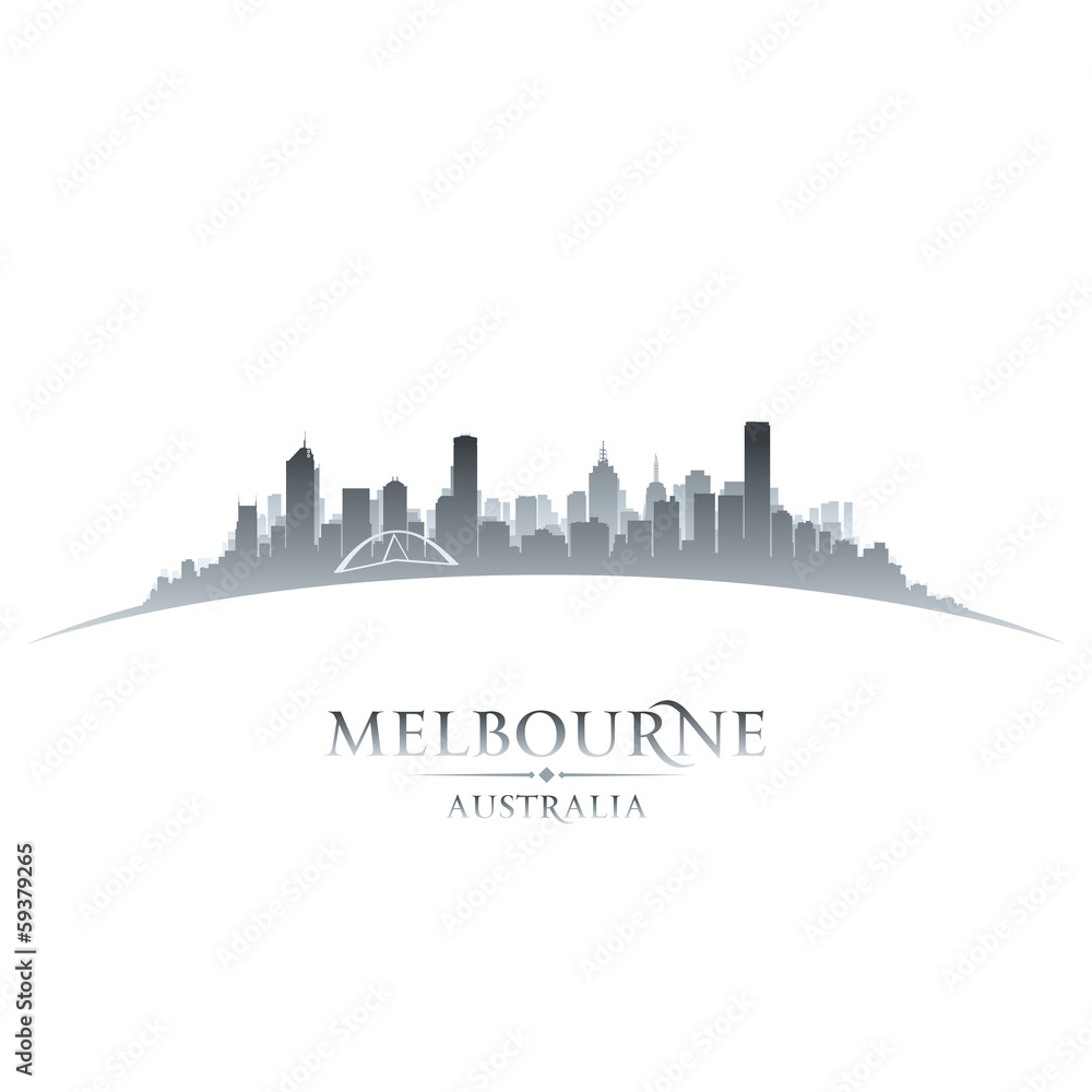 Melbourne Australia city skyline silhouette white background
