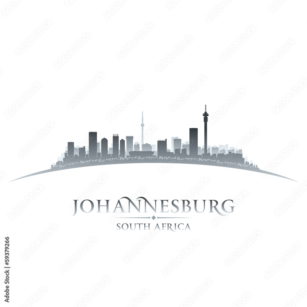 Naklejka premium Johannesburg RPA sylwetka panoramę miasta biały backgrou