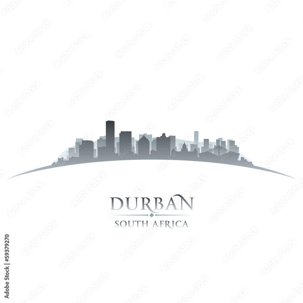 Durban South Africa city skyline silhouette white background