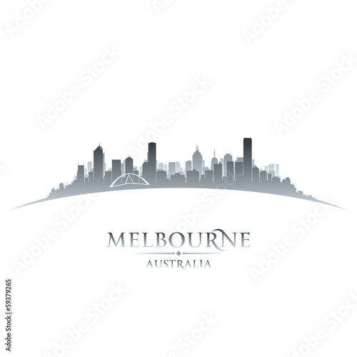 Melbourne Australia city skyline silhouette white background