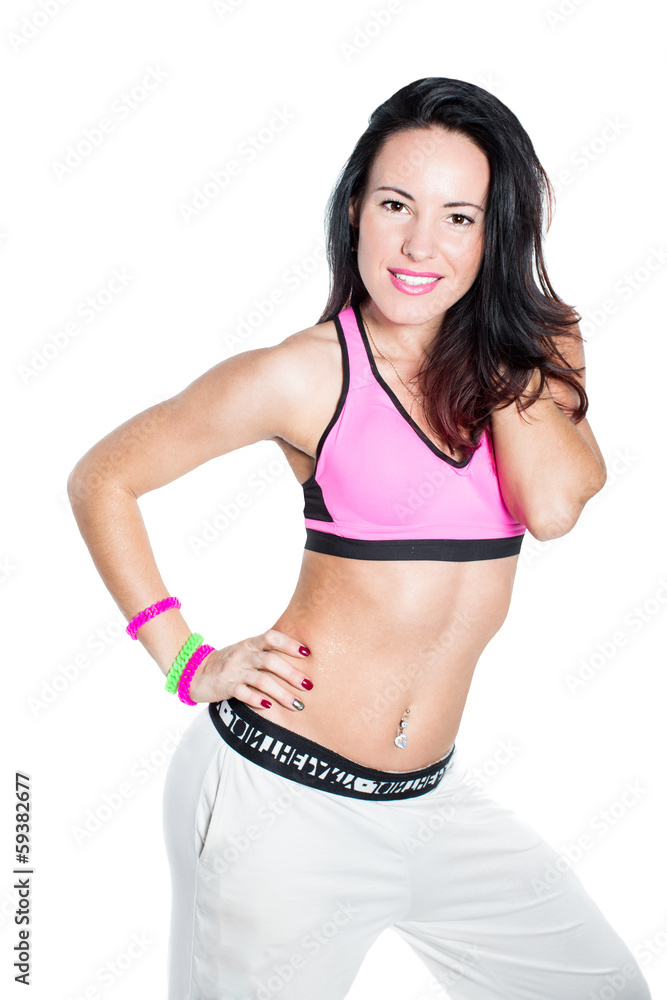 Young woman dancing zumba isolated on white background. Young woman dancing zumba isolated on white background.
