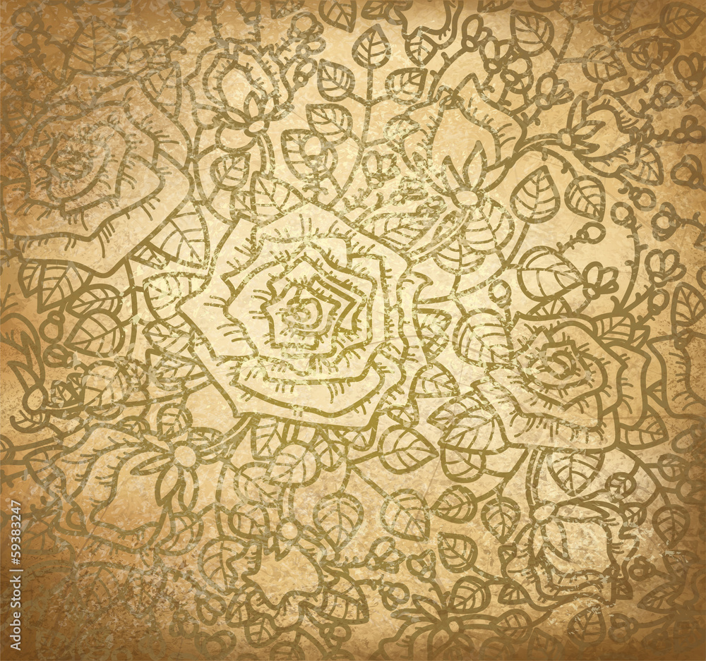 Obraz premium Vector floral pattern of roses on old paper background.