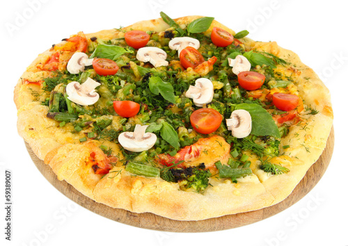 Tasty vegetarian pizza, isolated on white