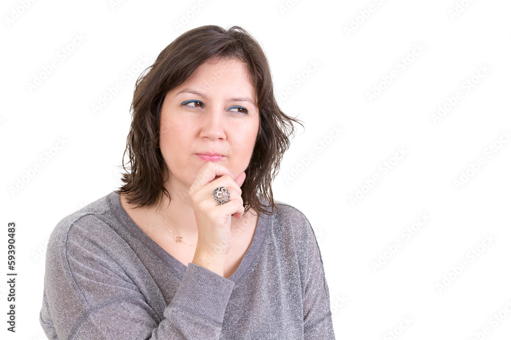Woman with a calculating pensive look Woman with a calculating pensive look