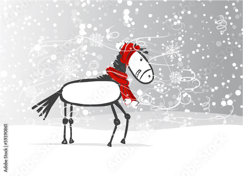 Santa horse sketch for your design. Symbol of 2014 year