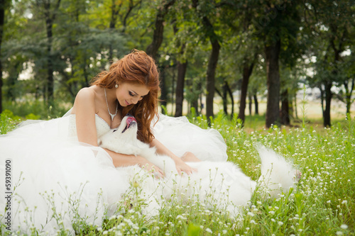 bride with a Samoyed