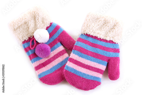 Striped mittens isolated on white