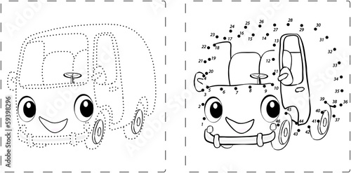 Funny bus drawing with dots and digits