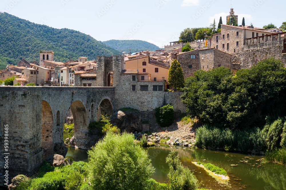  Antique medieval town with old  bridge