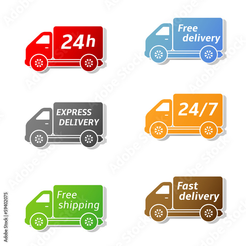 Delivery car, shipping vector icons set