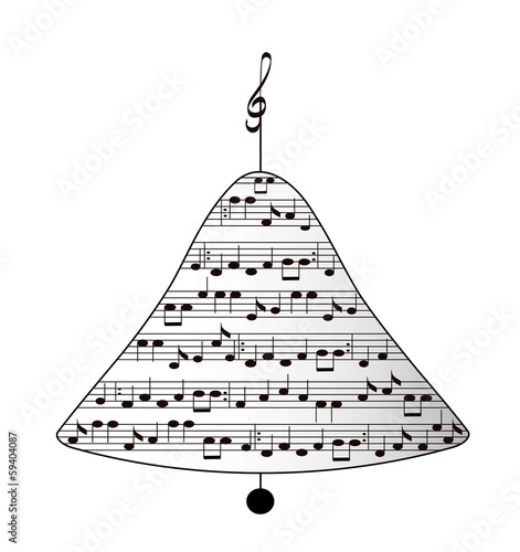 Musical Christmas bell,object white isolated,vector