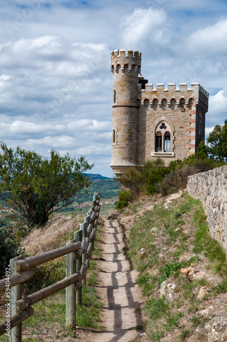Magdala tour and fenced path at  Rennes le Chateau