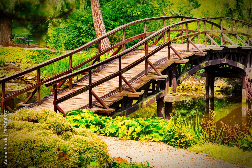 Traditional japanese bridge in Japanese garden Traditional japanese bridge in Japanese garden