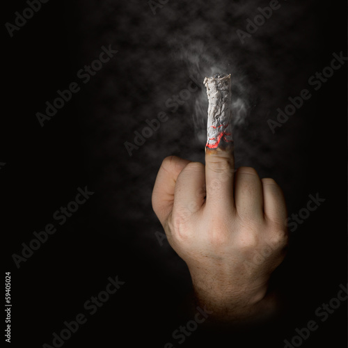 stop smoking. cigarette like a middle finger