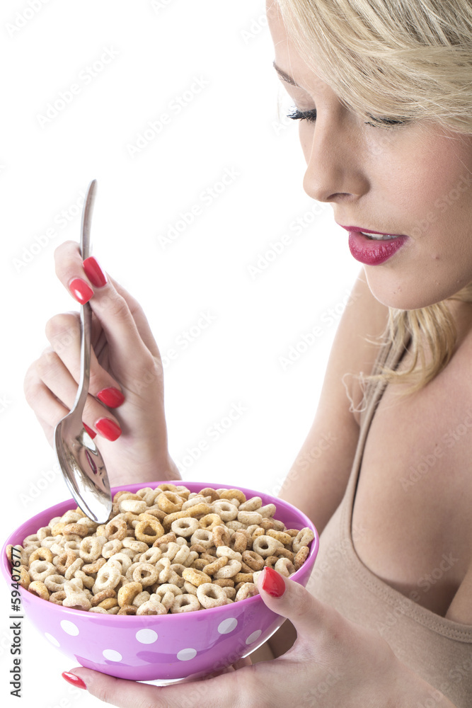 Young Woman Eating Breakfast Cereals Young Woman Eating Breakfast Cereals