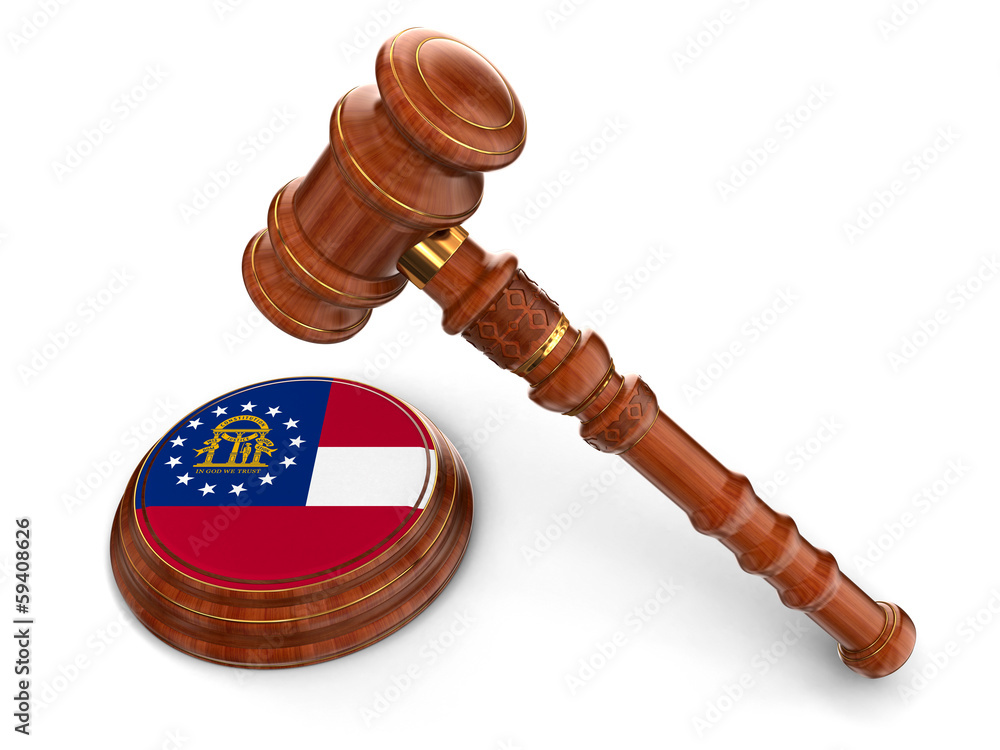 Wooden Mallet and flag Of Georgia (clipping path included)