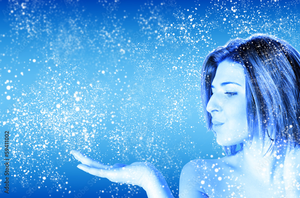 Beautiful Winter lady with bright cyan hair Beautiful Winter lady with bright cyan hair