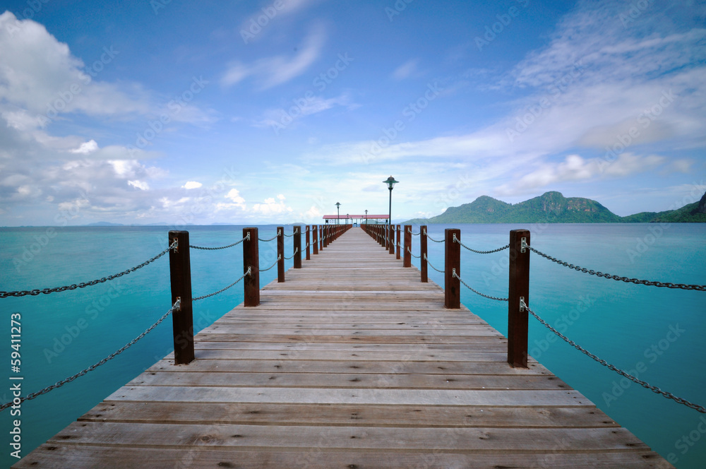 Long Jetty with turquoise water in Sabah Borneo Malaysia Long Jetty with turquoise water in Sabah Borneo Malaysia