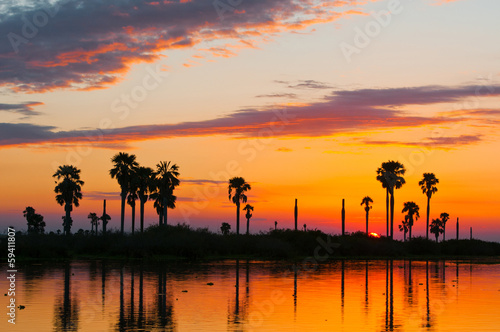 sunset on the lake manze in africa - national park selous