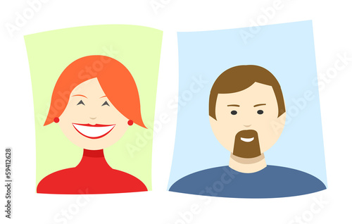 Vector simple cartoon icons of a woman and a man
