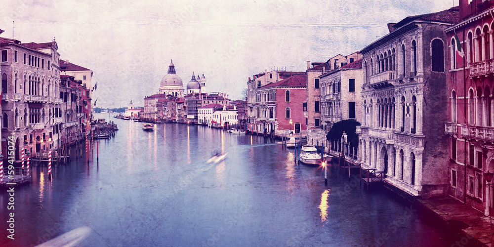 Retro style image of Grand canal at sunset