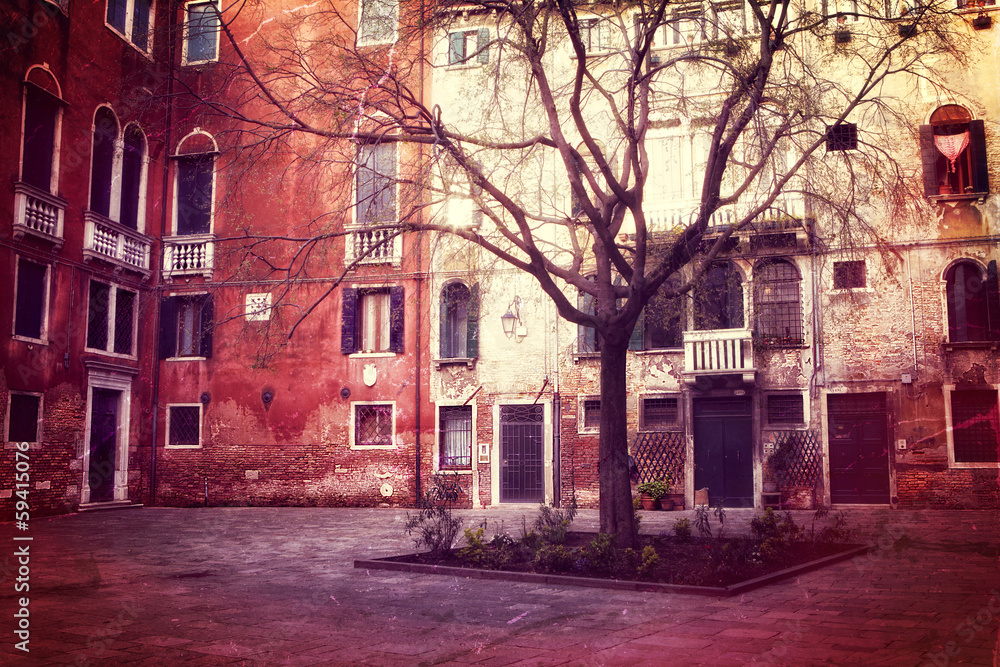 Retro style photo of small square in Venice