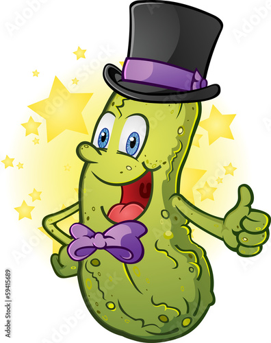 Gentleman Pickle In A Top Hat and Bow Tie Cartoon Character